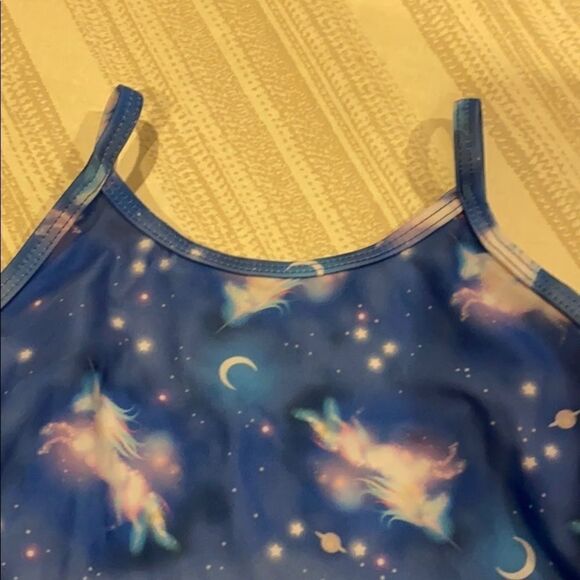 Cruz Girls Blue Unicorn, Moon & Star Two Piece Tankini, Size 6 - Picture 3 of 6